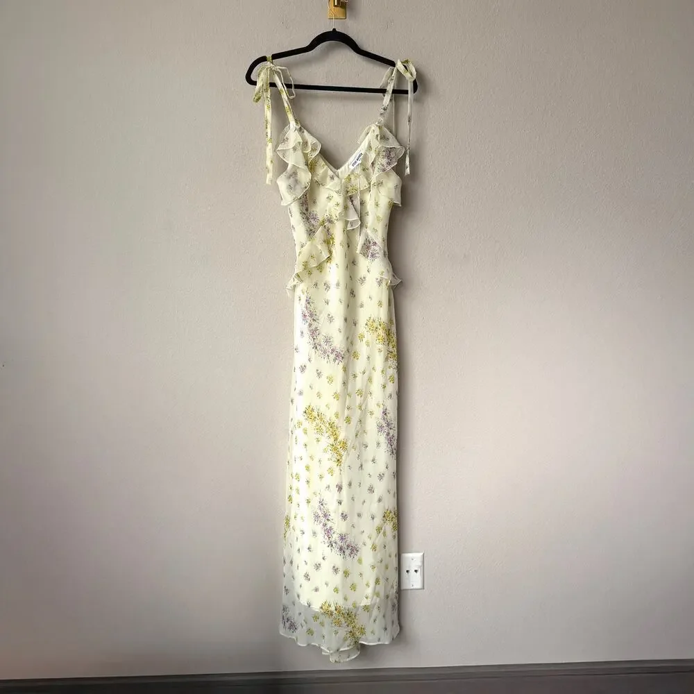 Steve Madden Adalina Butter Yellow Floral Ruffle Maxi Dress NWT Size M - Picture 2 of 7